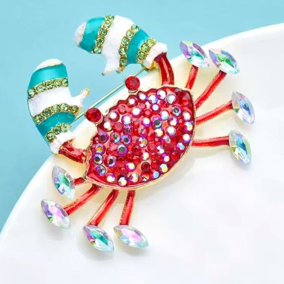 Betsey Johnson Red Crystal Crab Brooch - Picture 2 of 3